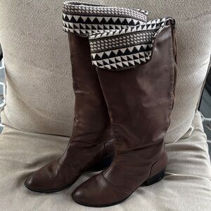 Francesca’s Brown Calf Boots with Patterned Cuff